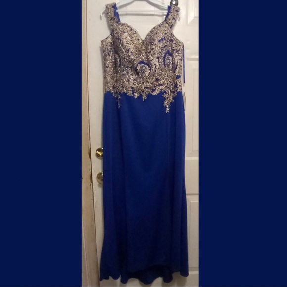 JUNO dress collection Royal Blue beaded bodice Plus Size floor length gown - Picture 1 of 5